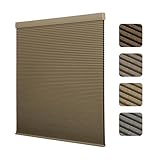 Boolegon Cordless Linen Pattern Cellular Shades Blackout Honeycomb Shades for Windows Pull Down Honeycomb Privacy Blinds for Bedroom Office Thermal Insulated, Blackout Beige, Customized Size