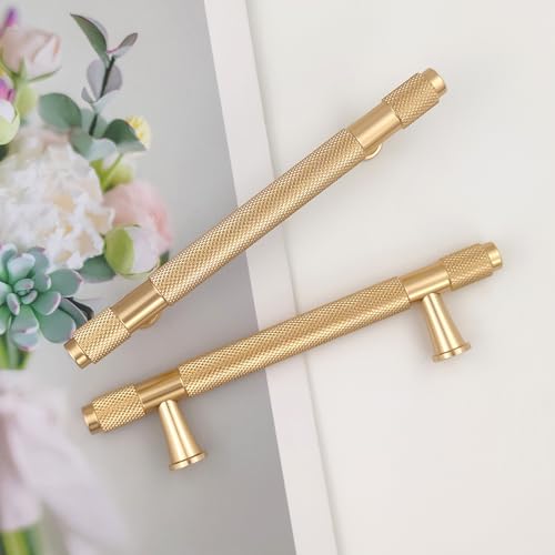 Pexintek Pack of 2 Cabinet Handles Gold Modern Furniture Handles, 96mm Hole Spacing Door Handles Kitchen Drawer Handles