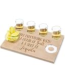Tequila Shot Board Serving Tray, Huray Rayho Shot Glass Holder Display Storage Shot Glasses with Salt Rim Bar Wooden Tray for Liquor Birthday Party Wedding Housewarming Men Women Gifts - Natural