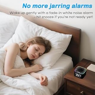 Sound Machine with Alarm Clock: 30 Non-Looping Sleep Sounds - White Noise Alarm Clock for Natural Wake Up - Adjustable Volume & Light, Memory Function, Sleep Timer (Black)