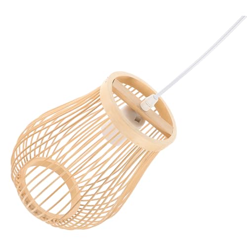 Lustre suspendu en bambou tressé 20x30 cm luminaire vintage chic naturel pour plafond sans ampoule