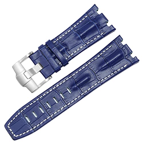 Bracelet de montre en cuir véritable pour AP 15703 Royal Oak Offshore 28 mm bleu