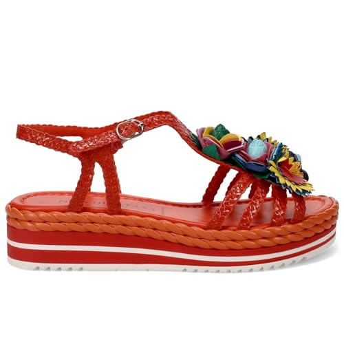 Pons quintana Sandalia Platform Milano naranja con flores multicolor - 9785 Mandarina - Talla, naranja., 37 EU