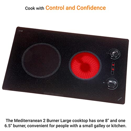 Kenyon Mediterranean 2-Burner Electric Cooktop, 6.5” And 8” Burners, Standard Knob Control, Easy-To-Clean Cooktop, 240 Volts, Black #TOP5