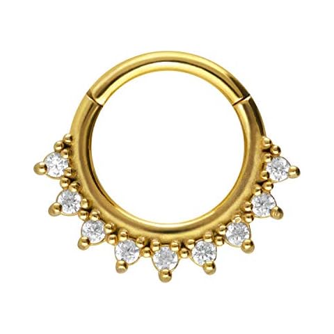 PIERCINGLINE Anillo de Segmento de Acero Quirúrgico Clicker con 9 Cristales Cover