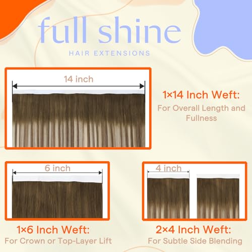 Image of Full Shine Genius Weft Hair Extensions, Ash Brown Beige Blonde 16 Inch | 90g 4 PCS, Invisible Tape Ins Human Hair Extensions, Seamless Construction, Full Shape, Easy Styling, Modern Looks