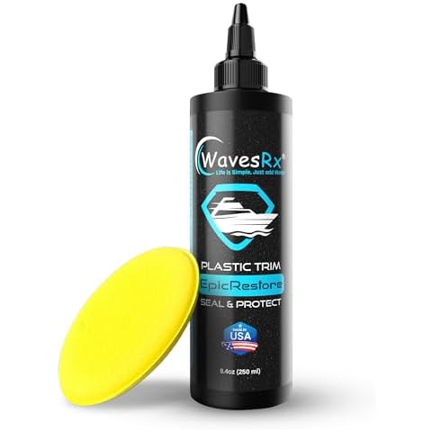 EpicRestore Marine Plastic Trim Restorer & Vinyl Protectant | Black Plastic Restorer for Boats & PWC | Ceramic Coating UV Protection & Boat Vinyl Cleaner for Marine Use – 8.4 fl oz Plastic Polish Cover