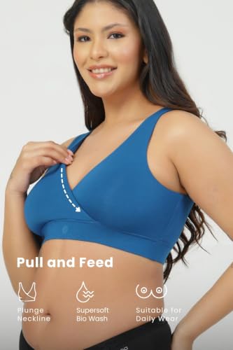 Image of ZELENA Maternity Padded Bra | Removable Cups, Broad Waistband | Soft Stretchable Modal Fabric | Easy Pull Nursing Bra for Pregnancy and Breastfeeding