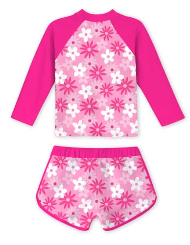 Image of TUONROAD Girls 2 Pieces Rash Guard Swimsuit Long Sleeve Tankini for 4-10 Years