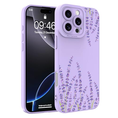 Image of Designed for iPhone 16 Pro Max Case, Cute Lavender Flower Floral Pattern Design, Slim Soft TPU Liquid Silicone Protective Cover for Women Girls - Purple