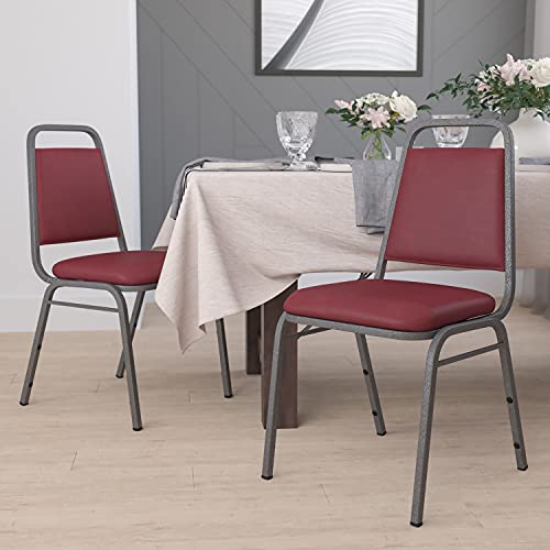 Image of Flash Furniture 4 Pack HERCULES Series Trapezoidal Back Stacking Banquet Chair in Burgundy Vinyl - Silver Vein Frame