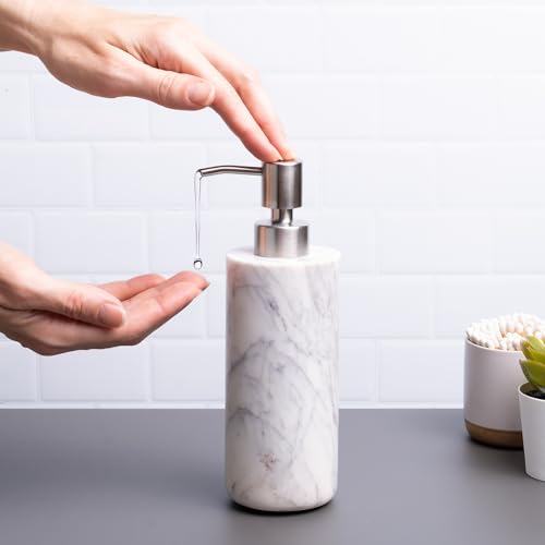Cork & Mill Marble Soap Dispenser for Bathroom Countertop or Kitchen Sink, Real Natural White Stone with Stainless Steel Pump Top, Ideal for Lotion, Liquid Dish or Hand Soap, Modern Bath Accessories by Cork & Mill - Image 2