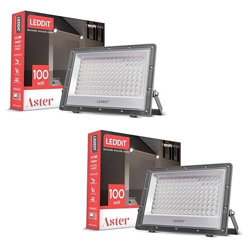Image of Aster 100W LED Flood Light with 2-Year Warranty | IP66 Waterproof Outdoor Light for Garage, Garden, Shop, Parking | Cool White | BIS Approved | Pack of 2