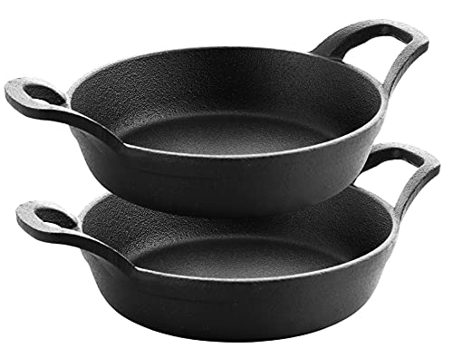 Bruntmor Mini Cast Iron Sizzler Plates Skillet Set Of 4. Round Fajita Plate With Wooden Base/Pan Tray Serving Sizzling Dish And Fajitas thumb #4