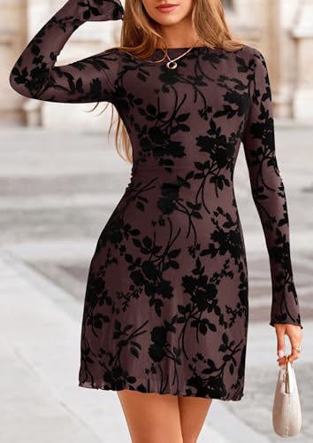 Image of PRETTYGARDEN Women's Fall Floral Long Sleeve Mini Dress
