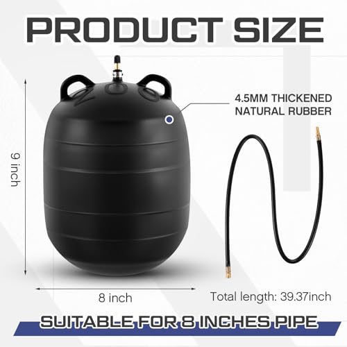 Image of Glooglitter 8 Inch Inflatable Pipe Plug Sewer Test Plug Rubber Plumbing Test Balloon Ball for Sewage Pipeline Inspection (with 39.37 Rubber Extension Hose)