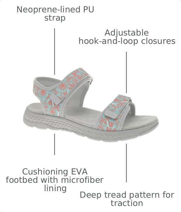 Image of Propet Womens Travelactiv Aspire Footbed Casual Sandals Casual Low Heel 1-2 inch - Grey