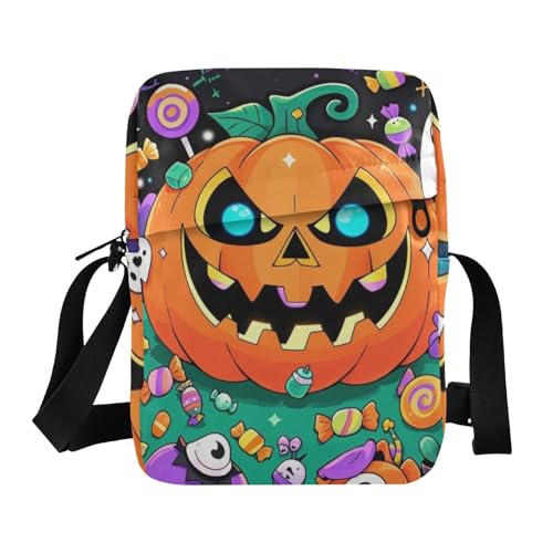KLL Evil Orange Pumpkin for Halloween mens messenger bag Vegan Leather Crossbody Bags For Women Small Travel Shoulder Handbags For Women
