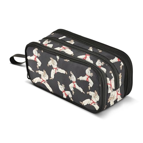Image of Karate Black Background Pencil Case Box Boys Girls Large Pencil Pouch Zipper Compartments Big Capacity Stationery Pen Bag Organizer for Kids Teens Adults School Office