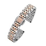 NASUNJIA Correa De Reloj De 12 Mm, 14 Mm, 16 Mm Y 18 Mm Compatible Con Fossil Watch Chain, Correa De Acero Inoxidable, Pulsera De Plata Y Oro Rosa.(Silver rose gold,12mm)