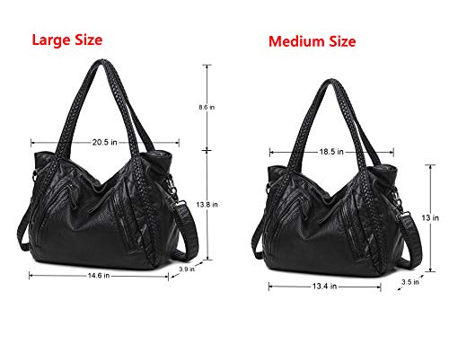 Black Soft Leather Shoulder Purses for Women Large Size Tote Handbags Slouchy Hobo Bags Big Capacity Trendy Shoulder Purse