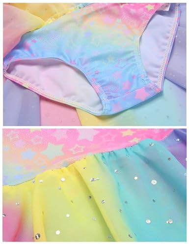 Image of Arshiner Girls Long Sleeve Ballet Leotards with Shinny Skirts Criss-Cross Back Dance Dresses