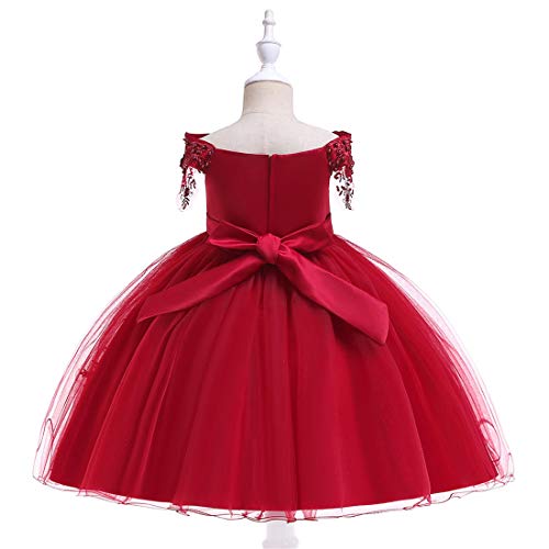 Big Girls Formal Dresses Size 9-10 Lace Princess Special Occasion Dress Sleeveless Red Christmas Wedding Holiday Party Girl Dress 10 Years Old Elegant Tulle Ruffle Dress Knee Length (Red 150) #TOP3