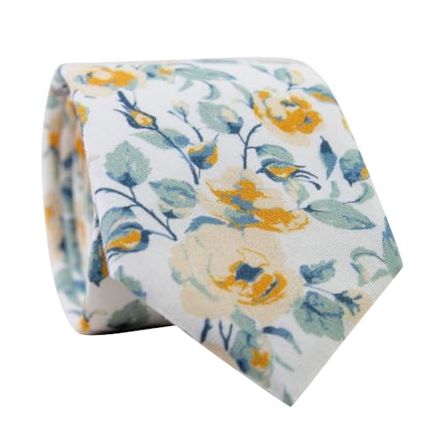 Image of DAZI Men's Skinny Tie Floral Print Cotton Necktie, Great for Weddings, Groom, Groomsmen, Missions, Dances, Gifts.