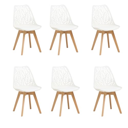 JZGORC Lot de 6 chaises de Salle à Manger de Style Nordique Chaises de Cuisine aux Pieds en Bois Massif,Dossier ajouré et revêtement en Similicuir pour...