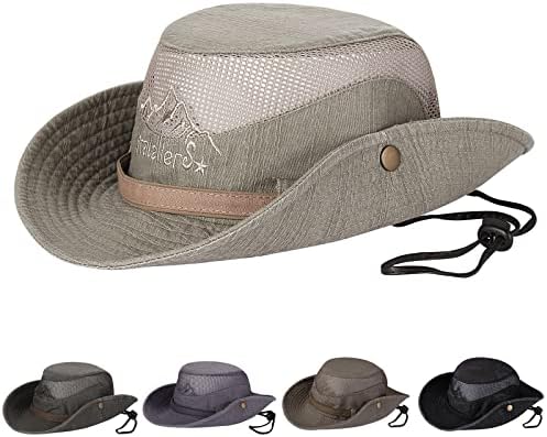 Obling Sun Hat, Fishing Hat UPF 50 Wide Brim Bucket Hat Safari Boonie Hat A-Khaki