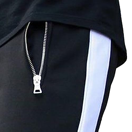 Maiyifu-GJ Men's Contrasting Color Pants with Zipper Pocket Middle Waist Drawstring Sweatpants Elastic Quick-Drying Slacks3