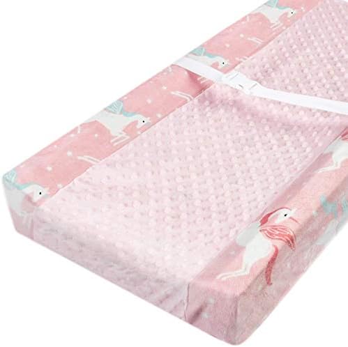 BORITAR Dot Changing Pad Covers for Girls, Ultra Soft Minky Fabric Changing Table Sheets with Stretchy, Pink Unicorn…