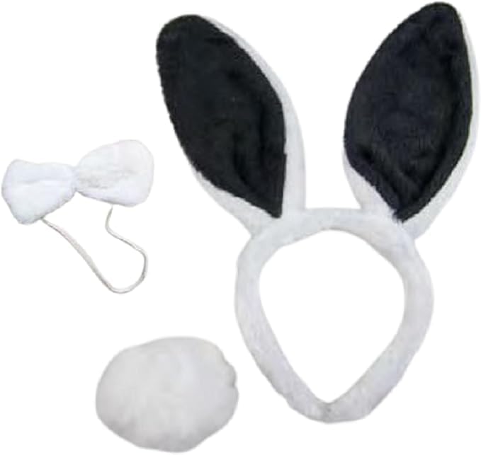 NuJake Kids White Bunny Rabbit 5 Piece Costume Set, Ears, Tail, Bow Tie, Nose & Cuffs - Image 2
