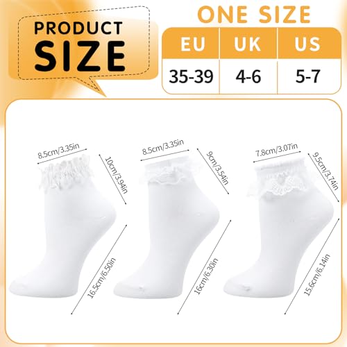 Image of Jspupifip 6 Pairs Lace Ruffle Frilly Crew Socks for Women Girls | Cotton Breathable Cute Princess Ankle Dress Lace Socks Thin Cool Casual Socks