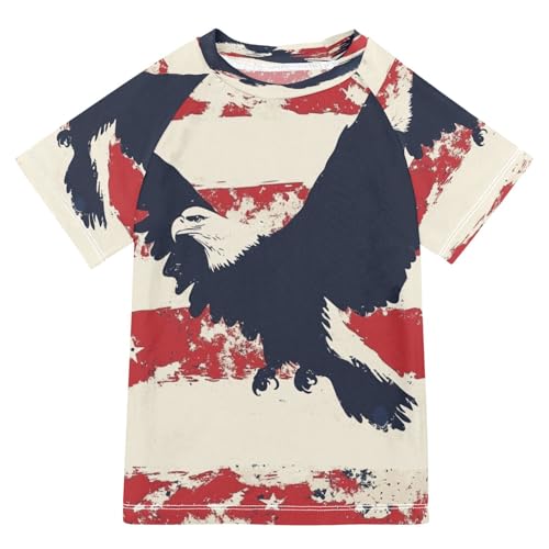 Boys Short Sleeve T-Shirts Eagle Grunge America Rashguard Kids Swim Shirts Sun UPF 50+ Multicoloured