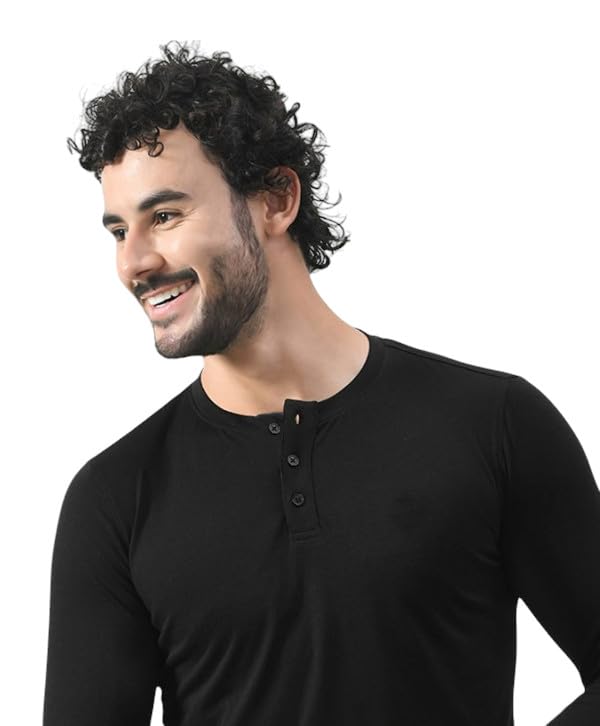 Image of Blisstone Men's Long Sleeve Henley T-Shirt with Button Placket | Soft & Comfortable Casual Wear