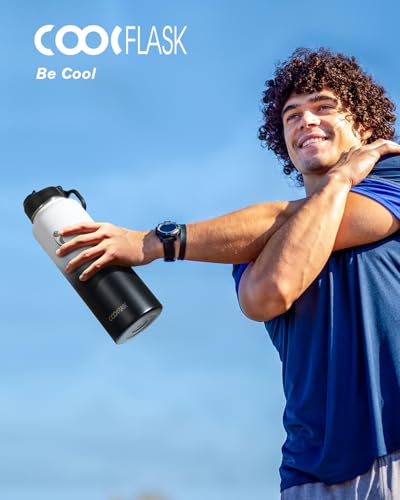 Image of Coolflask 40 oz Water Bottle Insulated with Straw & 3 Leakproof Lids