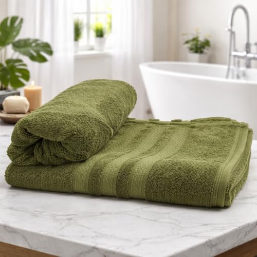 Image of Bath Towel 600 GSM Large Size (70x140 cm) - Ultra Soft & Highly Absorbent Towels for Bath - Premium Cotton Towel for Men & Women - Moss Green - 1 Piece