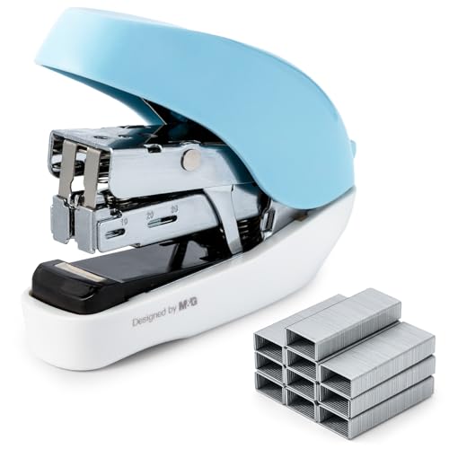 Image of M&G Mini Stapler with Staples, Small Blue Effortless Stapler Set, 20 Sheet Capacity, One Finger, 1000 Standard Staples, Office staplers for Desk, Easy to Load