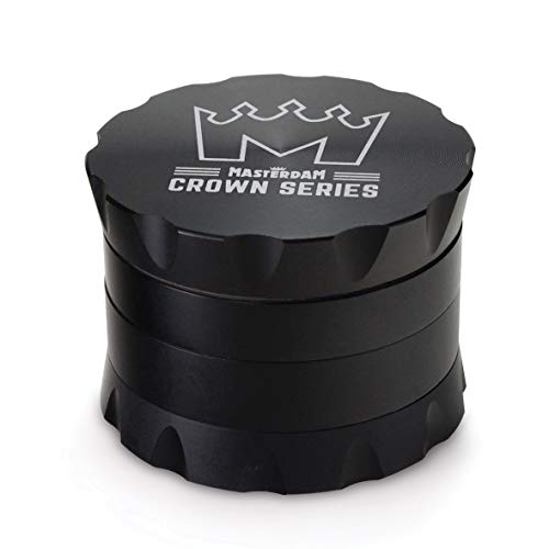 Masterdam Grinders Crown Series Premium Standard 2.2 Inch Herb Grinder with Micron Screen - 4 Part Matte Black Anodized Aluminium