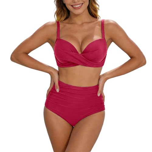 Bikini de Cintura Alta de Color sólido Traje de baño de Dos Piezas Tankini con Top y Braguita a Juego Estilo clásico y Atemporal para Playa y Piscina