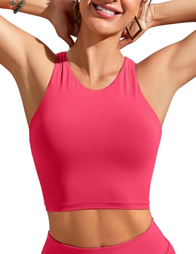 Image of CRZ YOGA Racerback Crop Bikini Tops | Built-in Pads, A-D Cup, High Neck, Swim, Bathing Suit Tank for Women