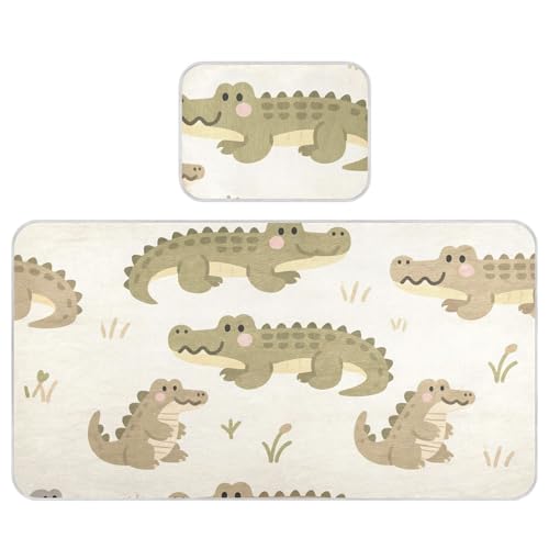 Bolaz Summer Sleeping Bed Pad, Alligator Pattern Cooling Mattress Set Breathable Bed Mat Ice Silk Mat + Pillow Cover for Toddler Boys Girls
