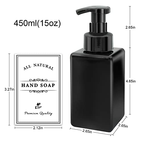 Foaming Soap Dispenser, 4 Pack Plastic Refillable Foaming Hand Soap Dispenser with 20 Pcs Waterproof Labels, 450ml (15oz) Foam Pump Bottle for Bathroom and Kitchen (Black)