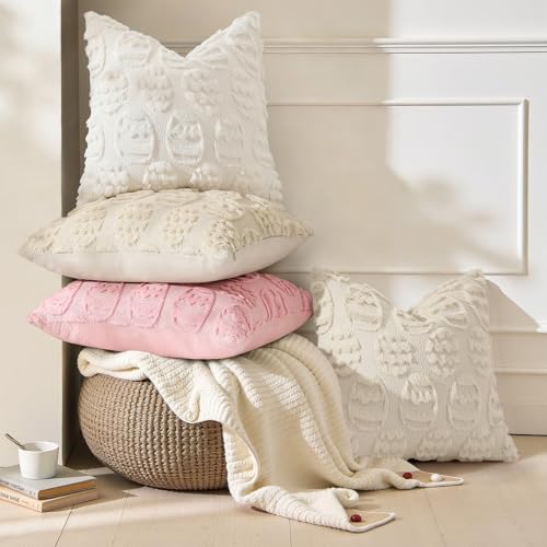 Image of decorUhome Easter Cream White Egg Pillow Covers 20x20 Inch Set of 2, Soft Plush Faux Wool Jacquard Cushion Covers, Farmhouse Neutral Fuzzy Spring Easter Holiday Decor for Couch Sofa Bed