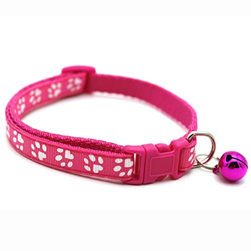 Small Dog Puppy Pet Collar Pawprint Design with Bell Nylon Adjustable Size 19-32cm Pink Magenta Rose - Image 2