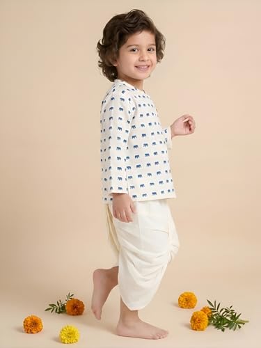 Image of POLKA TOTS Premium Cotton Dhoti Kurta Set for Kids Boys | Traditional Angrakha Style Ethnic Wear for Boys | Kurta Dhoti Set for Kids | Festive & Wedding Clothing Set for Baby
