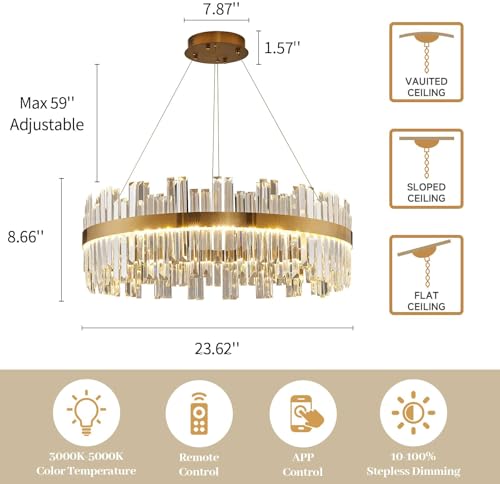 Feasey Gold Modern Crystal Led Chandelier,Round Drum Chandelier Over Table by Feasey - Used condition - Image 2