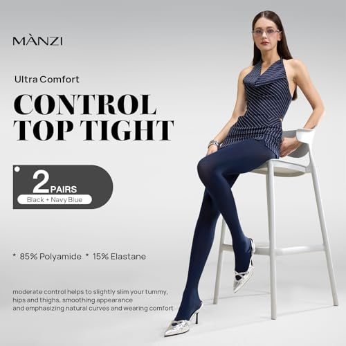 Image of MANZI Women's 2-6 Pairs Opaque Control Top Tights Comfort Stretch Pantyhose