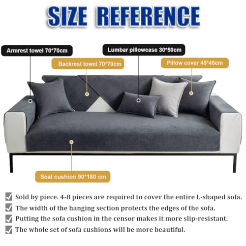 BohrenCL Sofa Überzug, Chenille Sofabezug, Sofaüberwurfe, Sofadecke rutschfest, Sofa Überwurfdecke, Sofaschutz Katze Hund, Sofaschoner, Sofa Schutzdecke, Couch Decke, Sofahusse, Dunkelgrau, 70 * 70CM